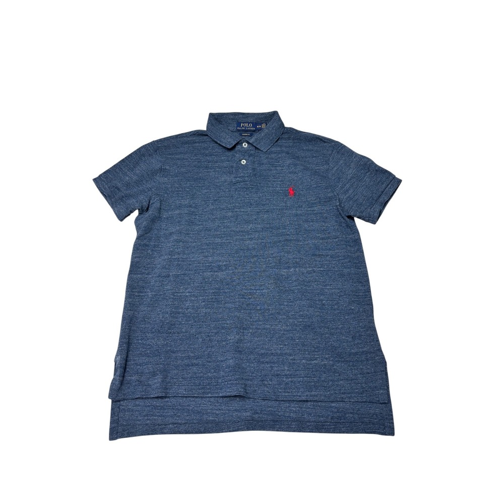 Polo Ralph Lauren Mens Medium Blue Heathered Custom Fit Cotton Polo Shirt